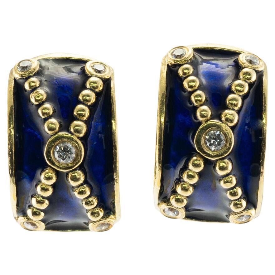 Medusa Earrings by Gianni Versace 18k Gold, Diamonds, Black Enamel