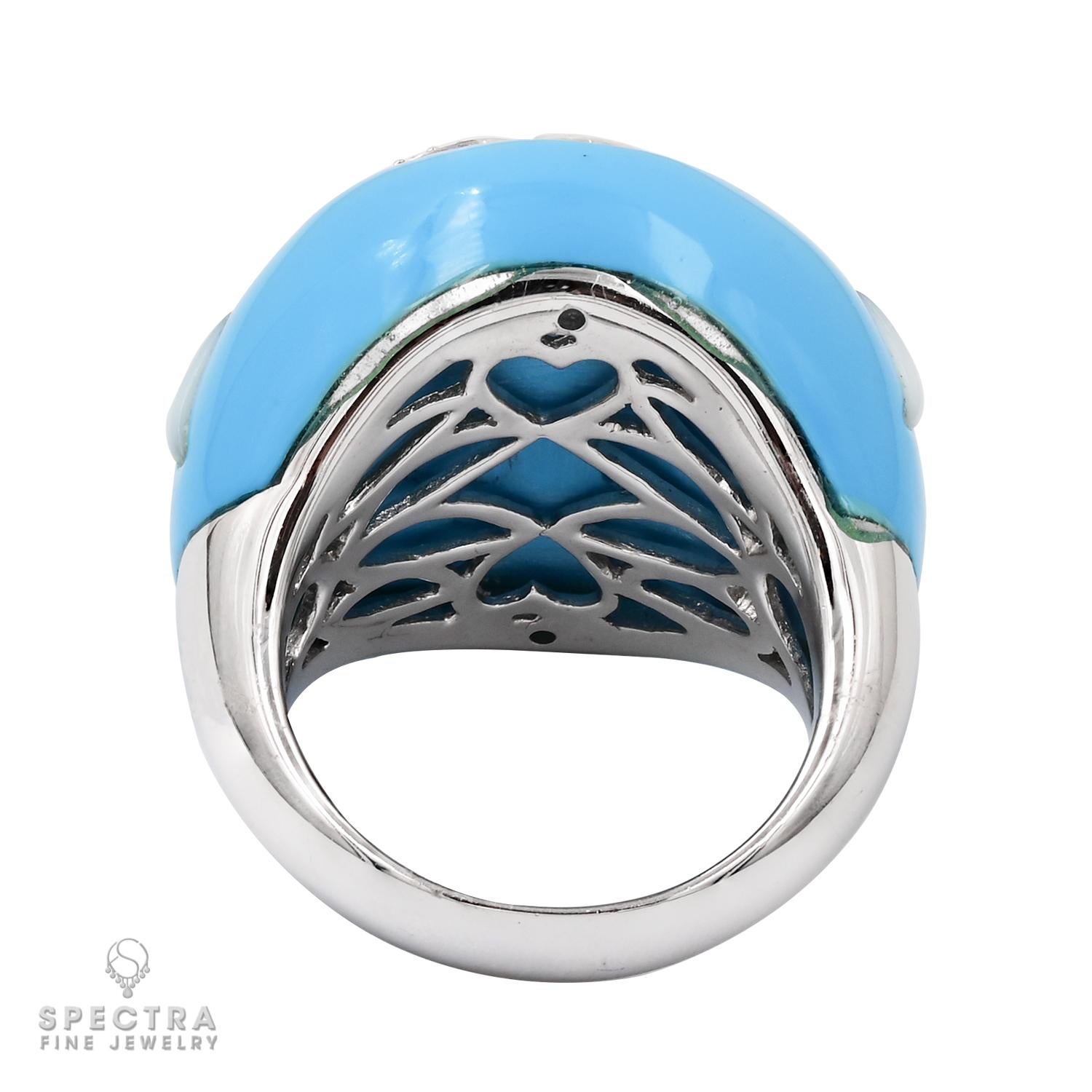 Contemporary Blue Enamel Diamond Pave Cocktail 'Dome' Ring For Sale