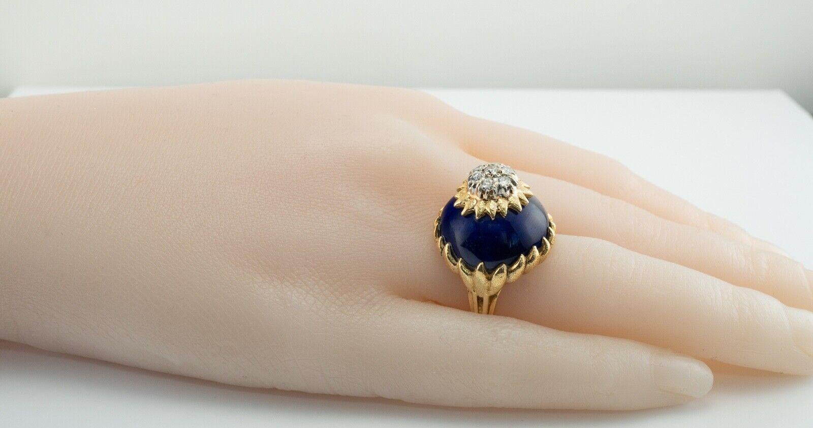 Blue Enamel Diamond Ring 18K Gold Italy Vintage For Sale 6