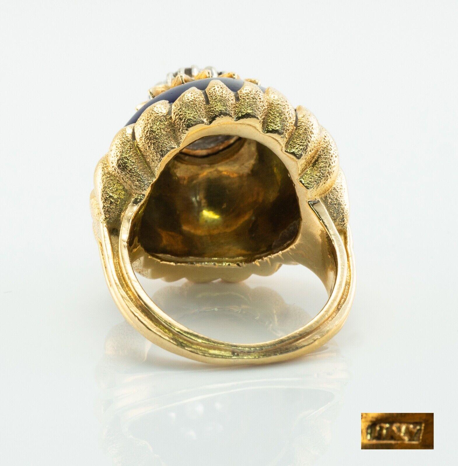 Women's Blue Enamel Diamond Ring 18K Gold Italy Vintage For Sale
