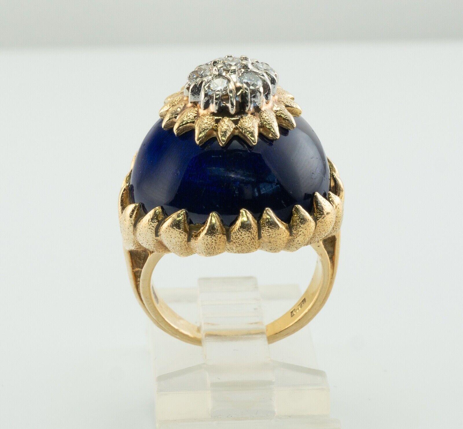 Blue Enamel Diamond Ring 18K Gold Italy Vintage For Sale 1