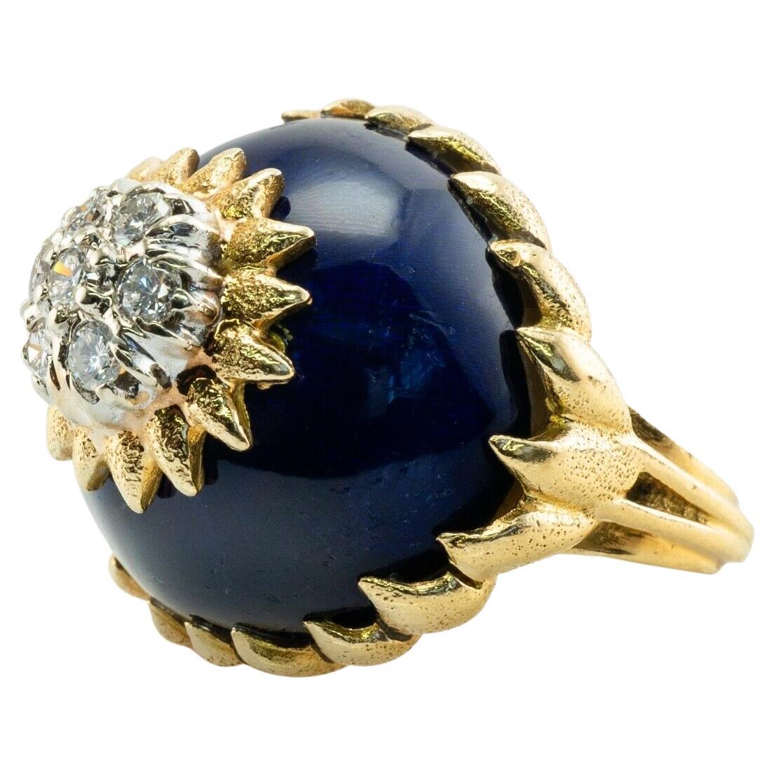 Blauer Emaille-Diamant-Ring 18K Gold Italien Vintage