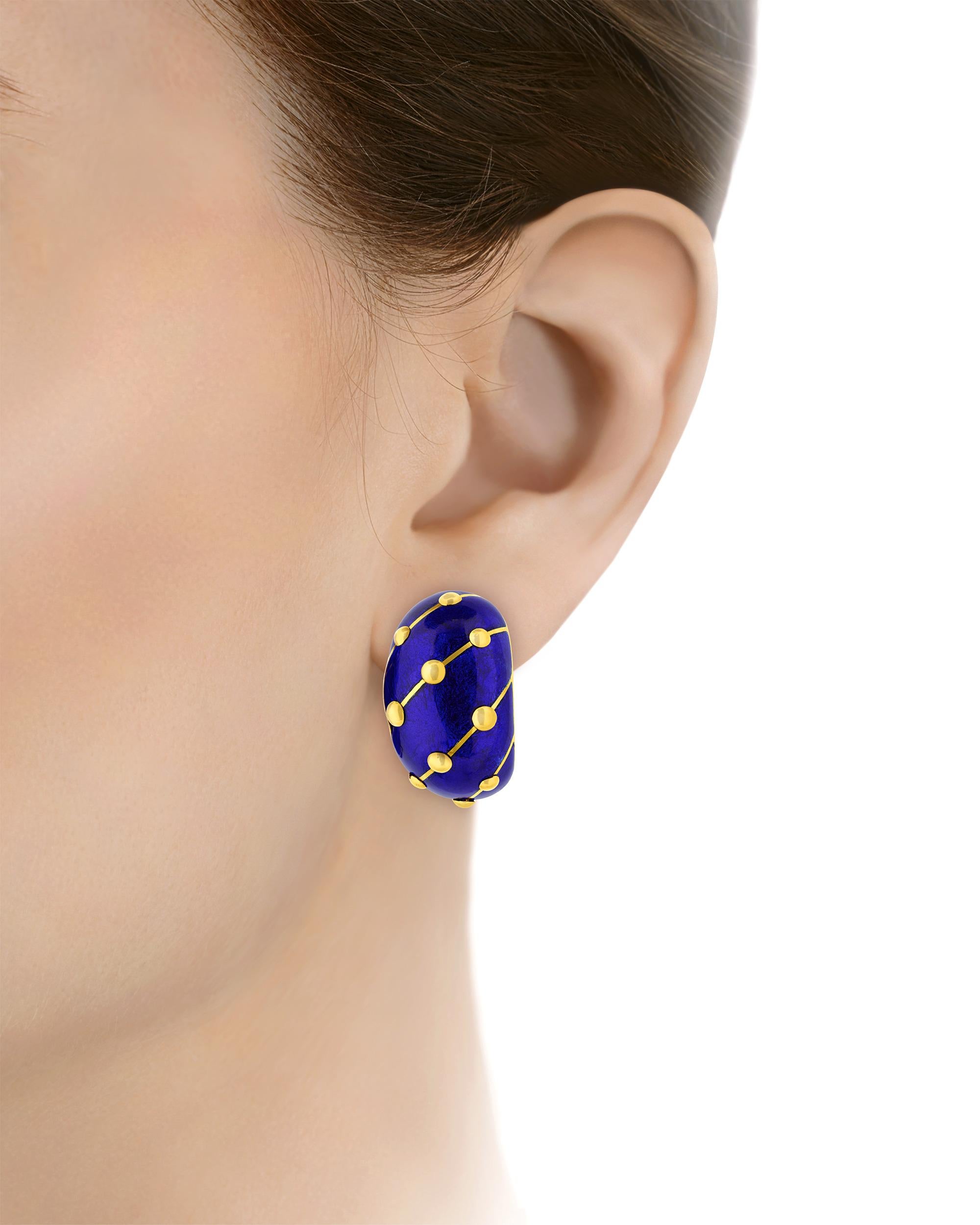 Retro Blue Enamel Earrings By Jean Schlumberger For Tiffany & Co For Sale