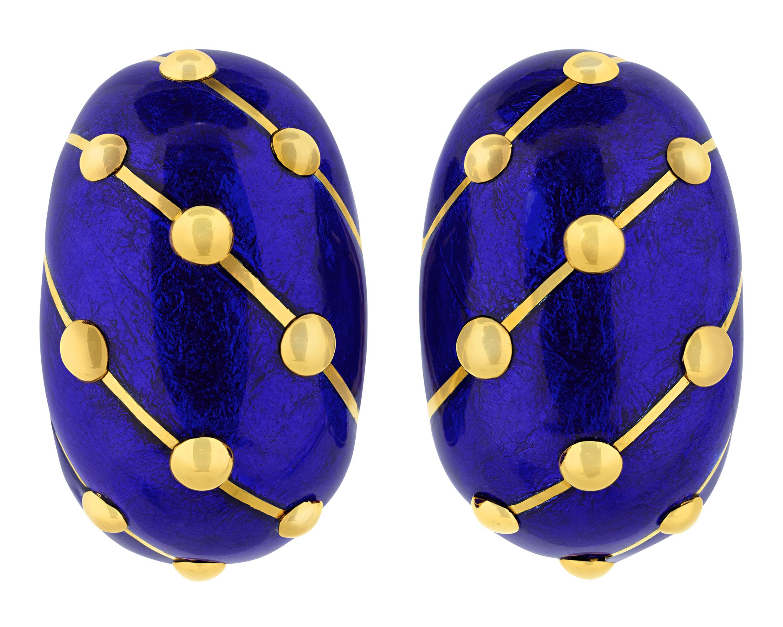 Blue Enamel Earrings By Jean Schlumberger For Tiffany & Co In Excellent Condition For Sale In New Orleans, LA