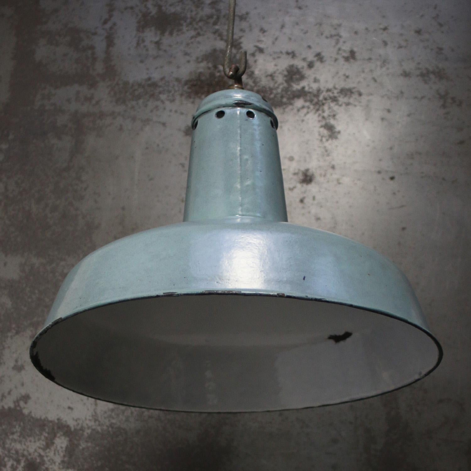 20th Century Blue Enamel French Vintage Industrial Pendant Light For Sale