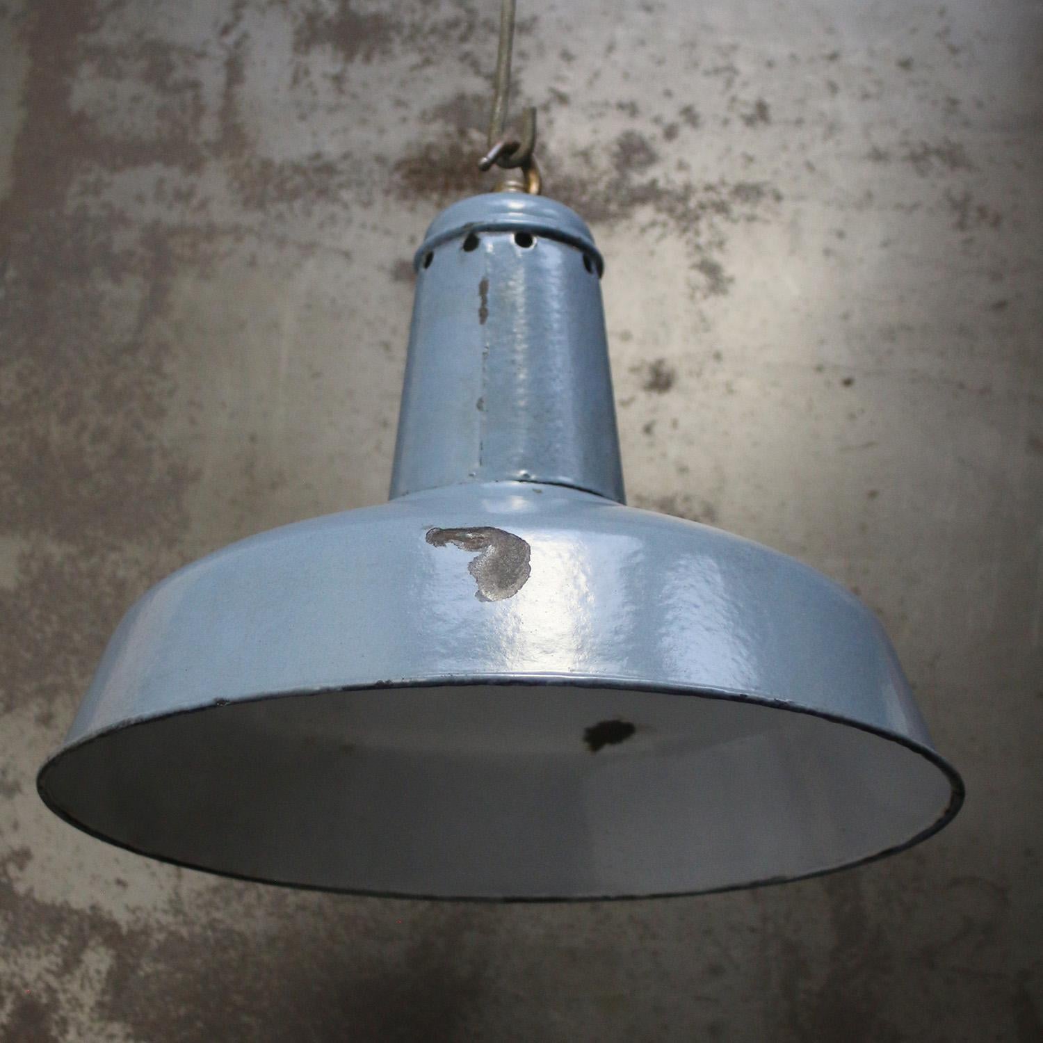 20th Century Blue Enamel French Vintage Industrial Pendant Light