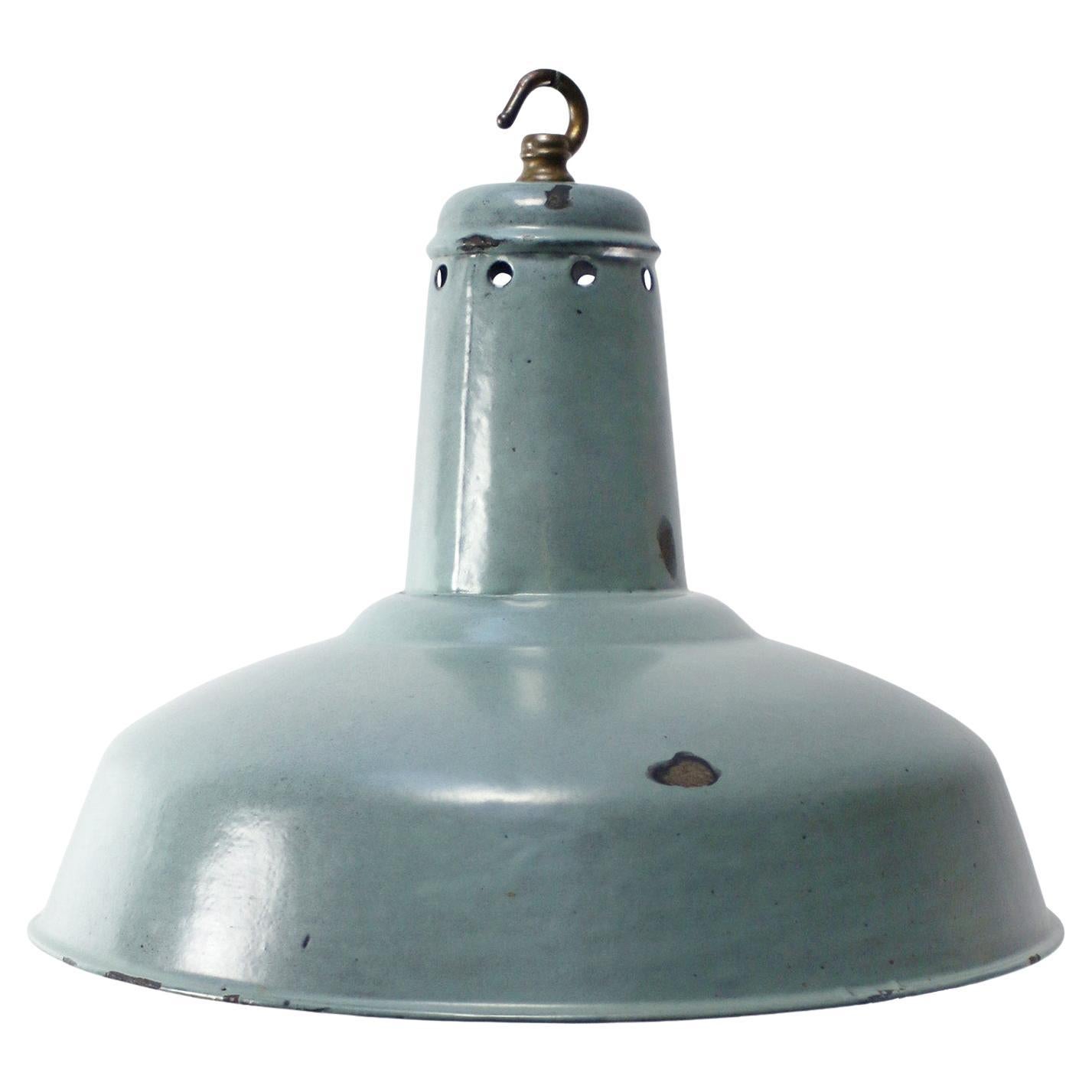 Blue Enamel French Vintage Industrial Pendant Light For Sale