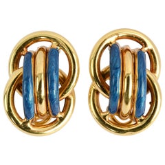 Boucles d'oreilles en or et émail bleu