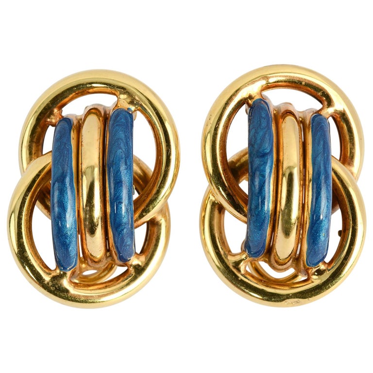 Gold Blue Enamel Hummingbird Drop Earrings main image 1
