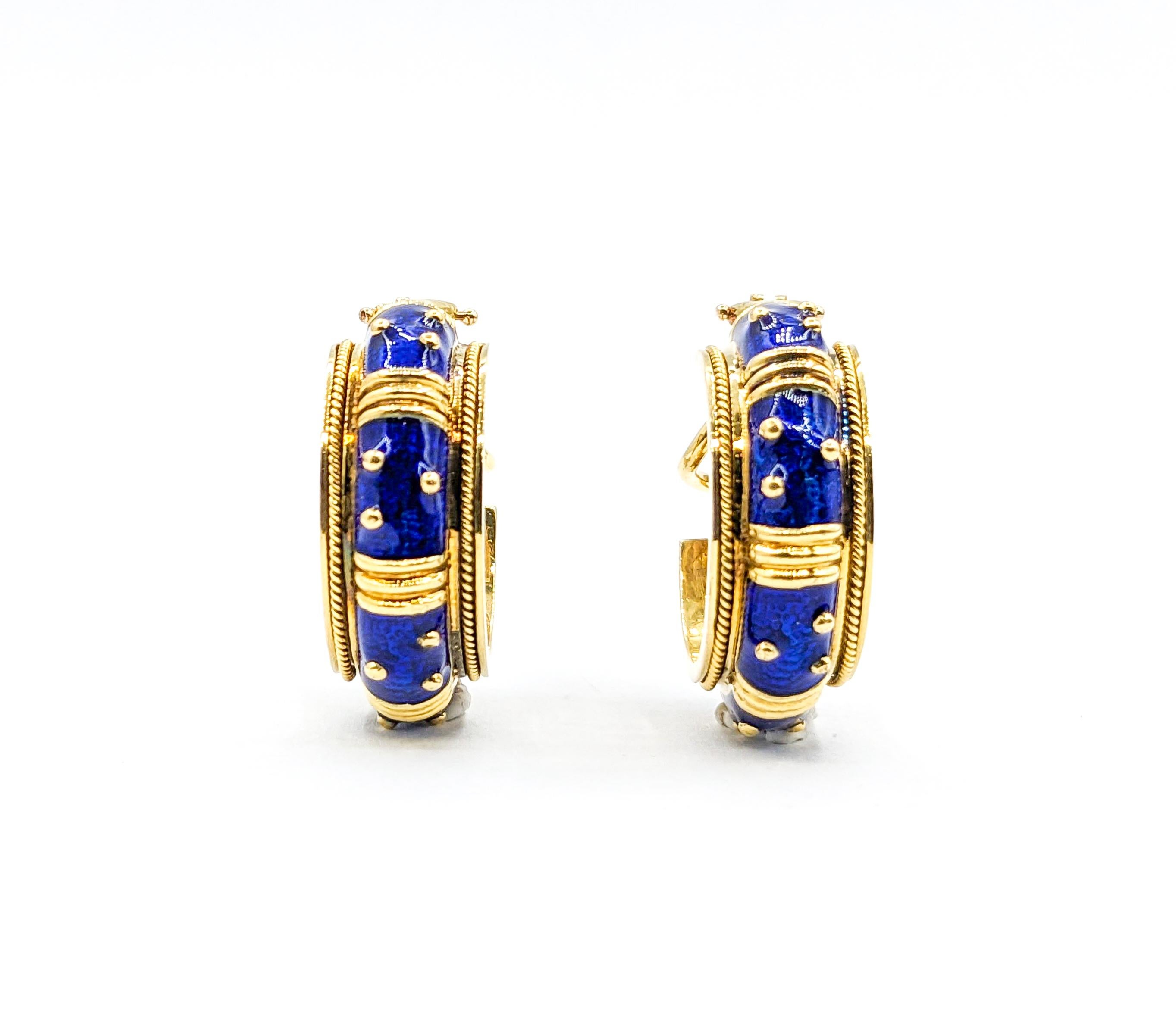 Omega-Ohrringe mit blauem Emaille-Ring Hidalgo 1