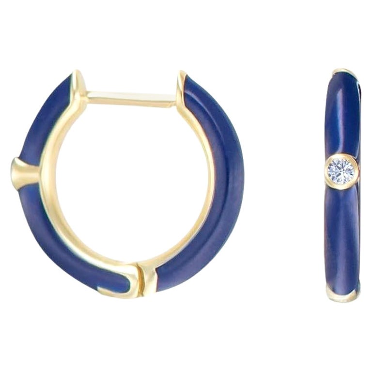 Abbracci con smalto blu e diamanti, oro giallo 14K, diamanti GH SI1 in vendita