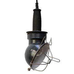 Blue Enamel Industrial Pendant Lamp, Mid-20th Century