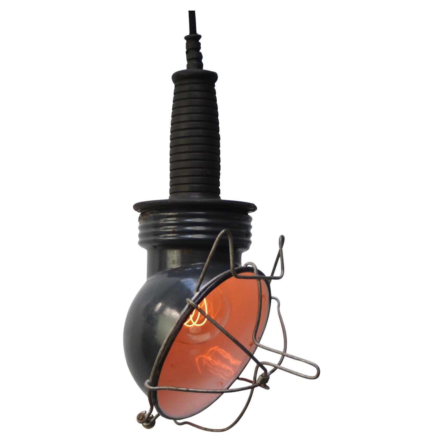 Blue Enamel Industrial Pendant Lamp, Mid-20th Century For Sale