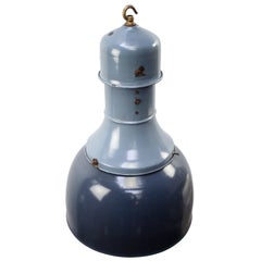 Blue Enamel Industrial Pendant Light with Brass Top