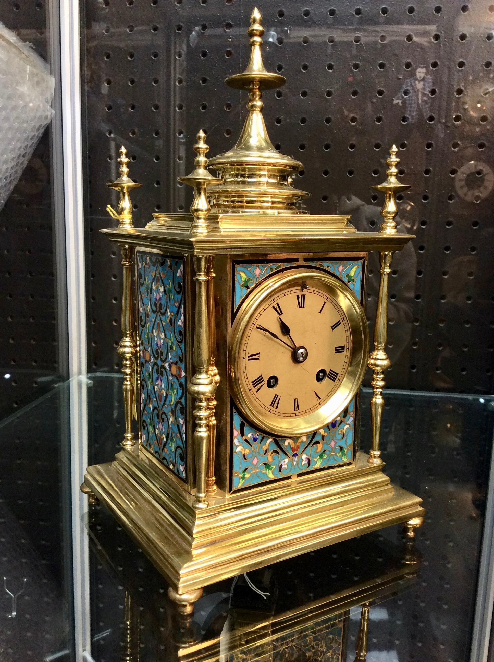 Enameled 19th Century Blue Enamel French Ormolu Clock
