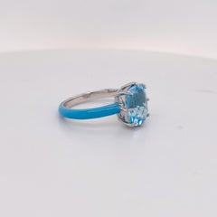 Blue Enamel Ring Genuine 2.5 Ct Blue Topaz Sterling Blue Enamel Solitaire size 7