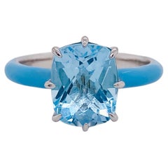 Blue Enamel Ring Genuine 2.5 Ct Blue Topaz Sterling Blue Enamel Solitaire size 7