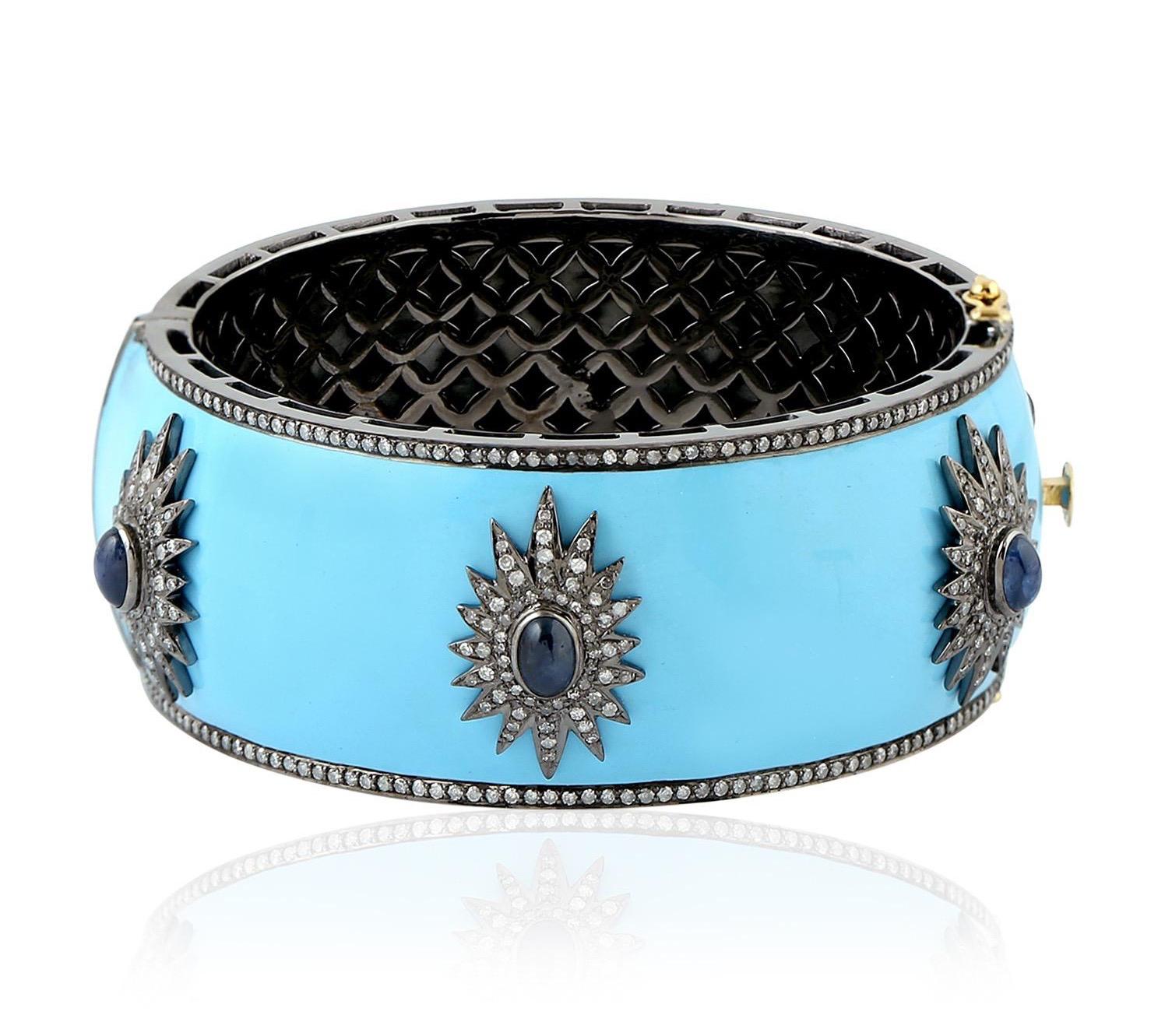 Taglio ovale Bracciale con diamanti a stella con smalto blu in vendita