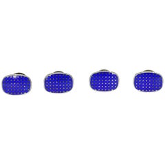 Blue Enamel Sterling Silver Formal Shirt Studs by Brixton & Gill