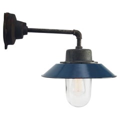 Blue Enamel Vintage Industrial Cast Iron Arm Clear Glass Wall Lamp