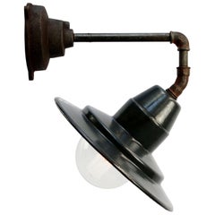 Blue Enamel Vintage Industrial Cast Iron Arm Wall Lamp