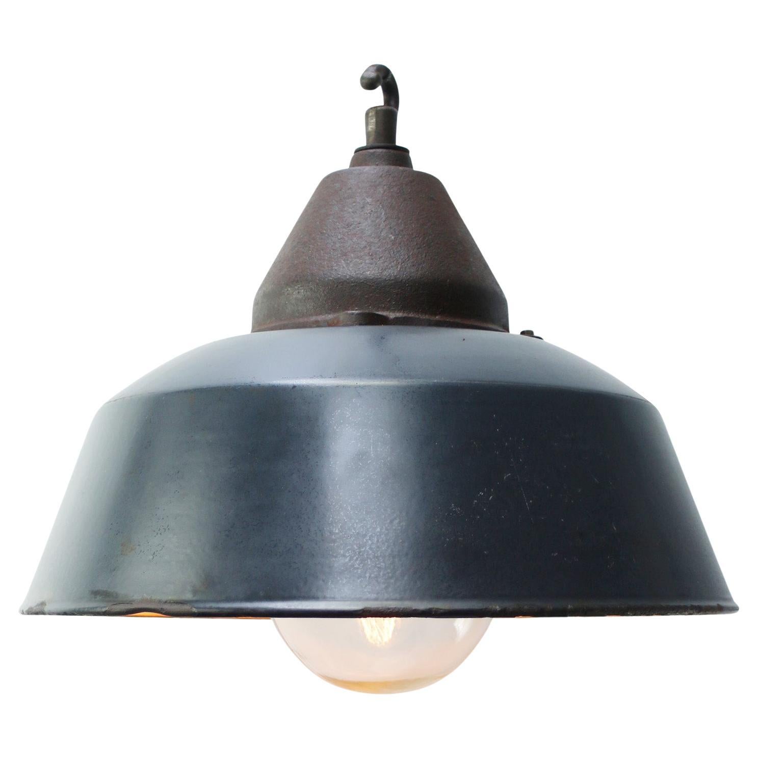 Blue Enamel Vintage Industrial Cast Iron Clear Glass Pendant Light