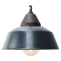 Blue Enamel Vintage Industrial Cast Iron Clear Glass Pendant Light