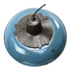 Blaue Emaille Vintage Industrial Cast Iron Clear Glass Pendelleuchten (3x)