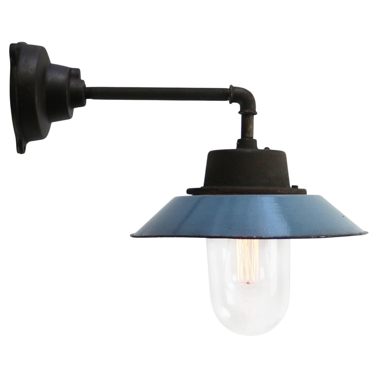 Blaue Emaille Vintage Industrie Gusseisen Klarglas Scones Wandleuchte