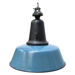Blue Enamel Vintage Industrial Cast Iron Pendant Light