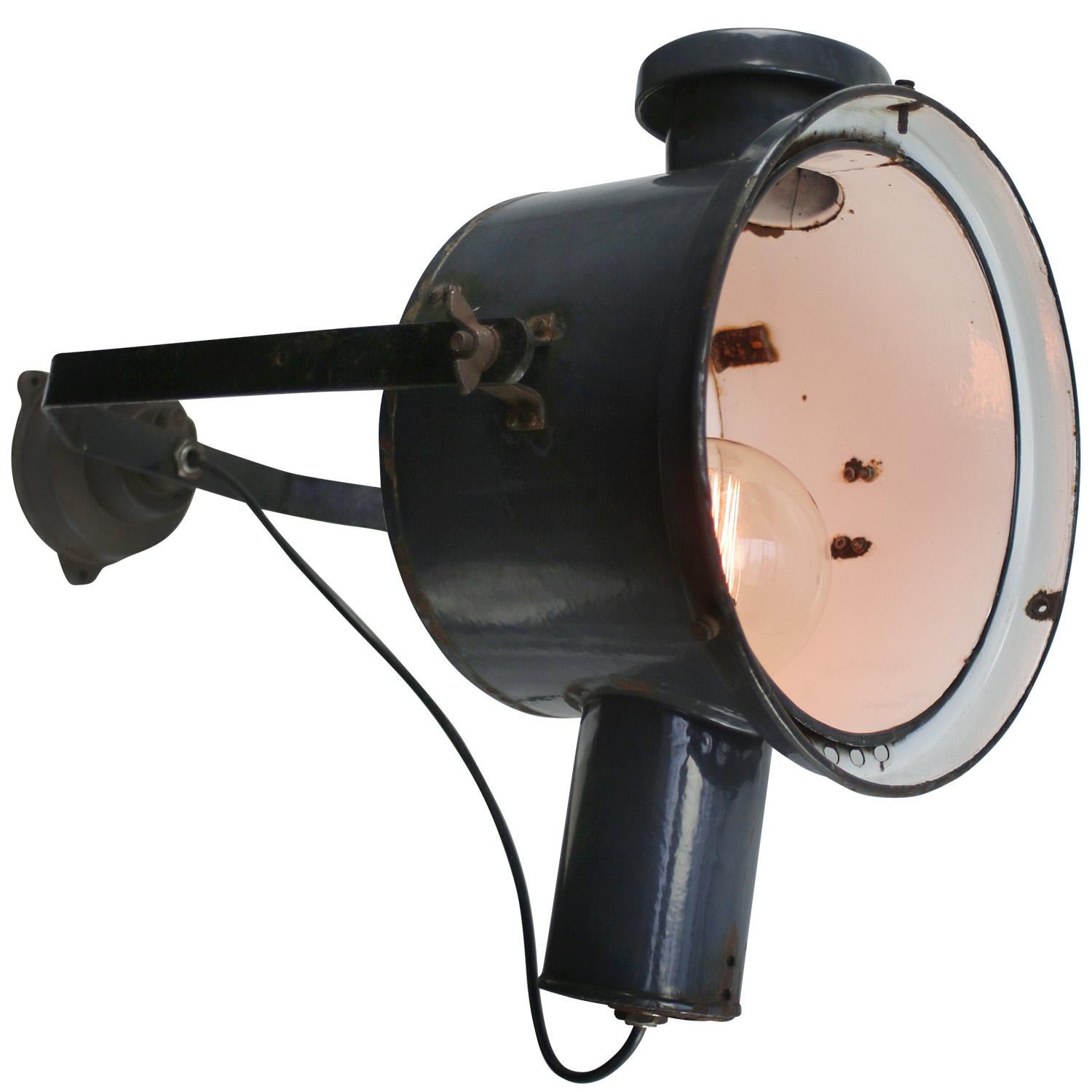 20th Century Blue Enamel Vintage Industrial Cast Iron Sconces Wall Lights For Sale