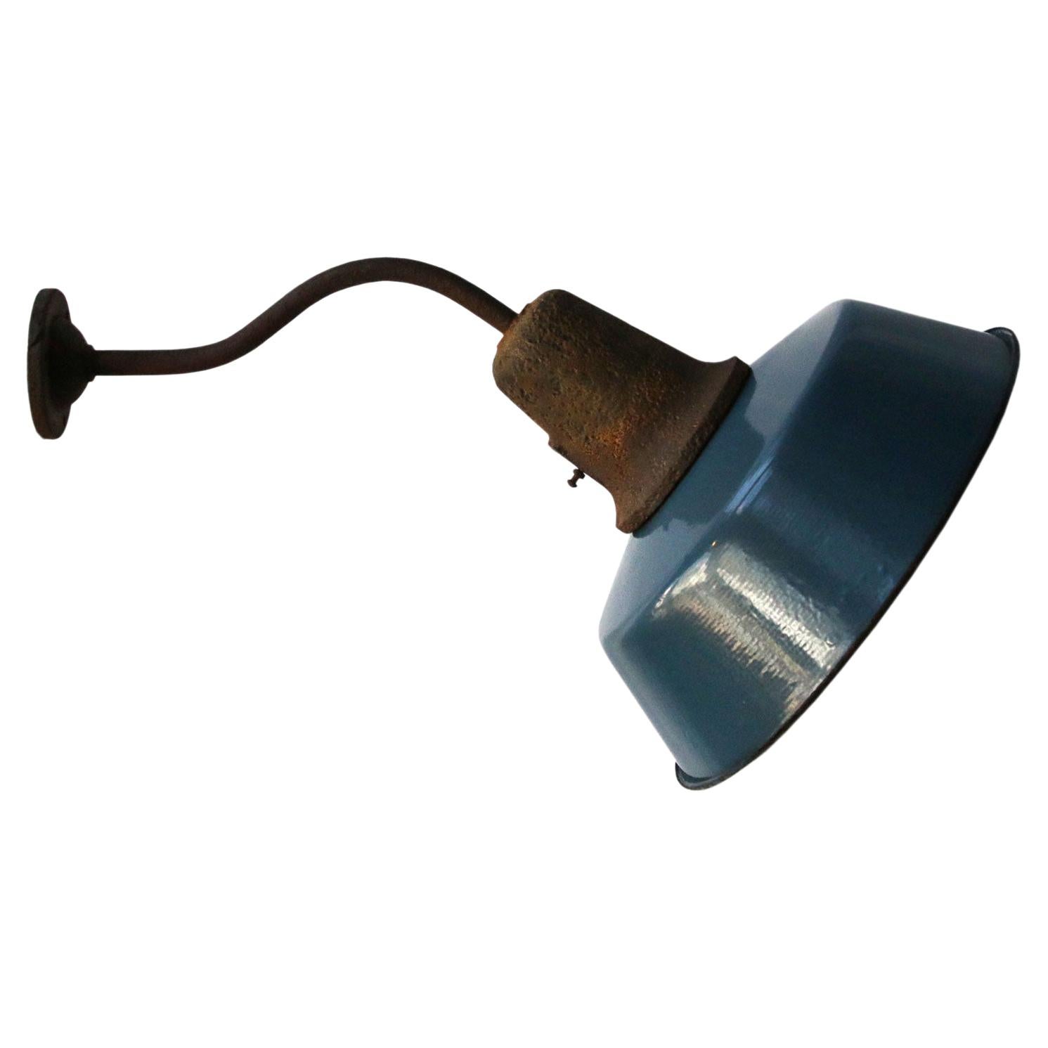 Blue Enamel Vintage Industrial Cast Iron Wall Light Scone