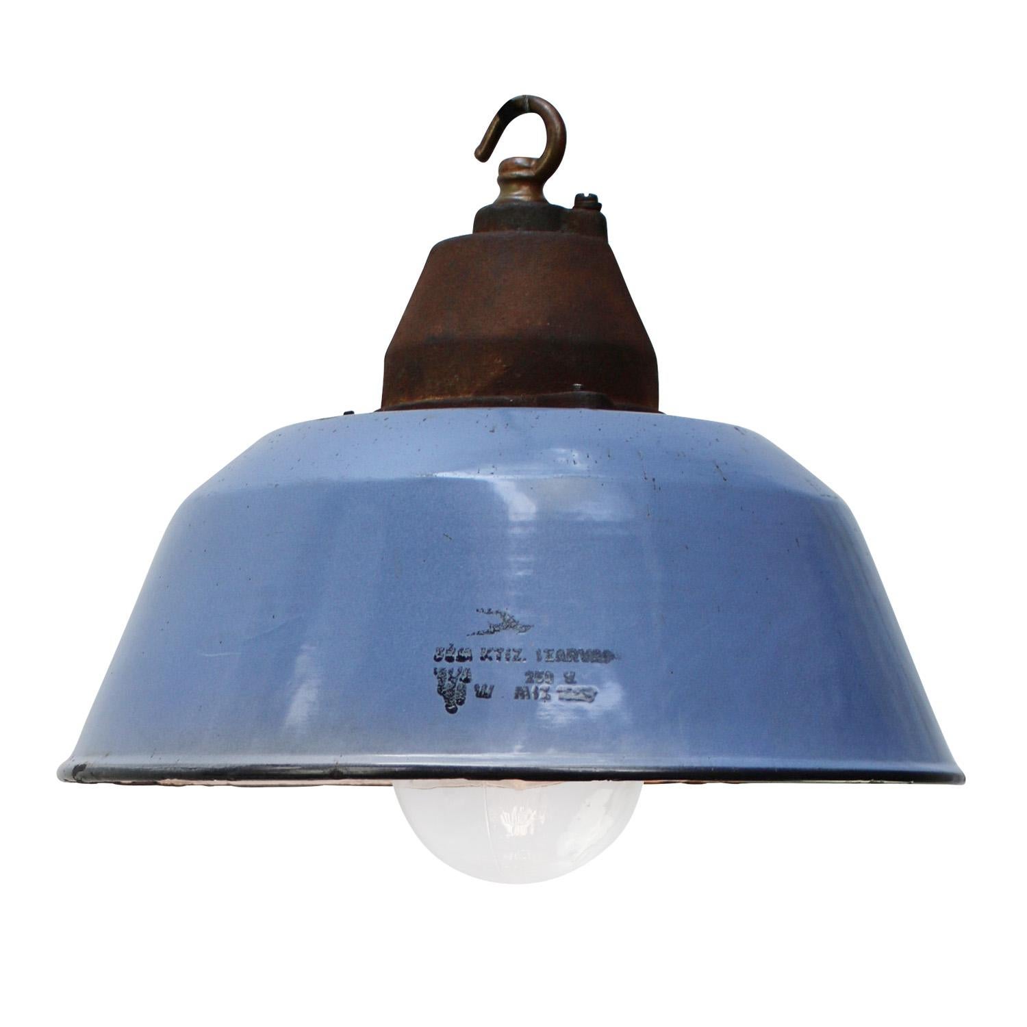 Calco Ciondolo in ghisa con smalto blu, vetro trasparente industriale d'epoca in vendita