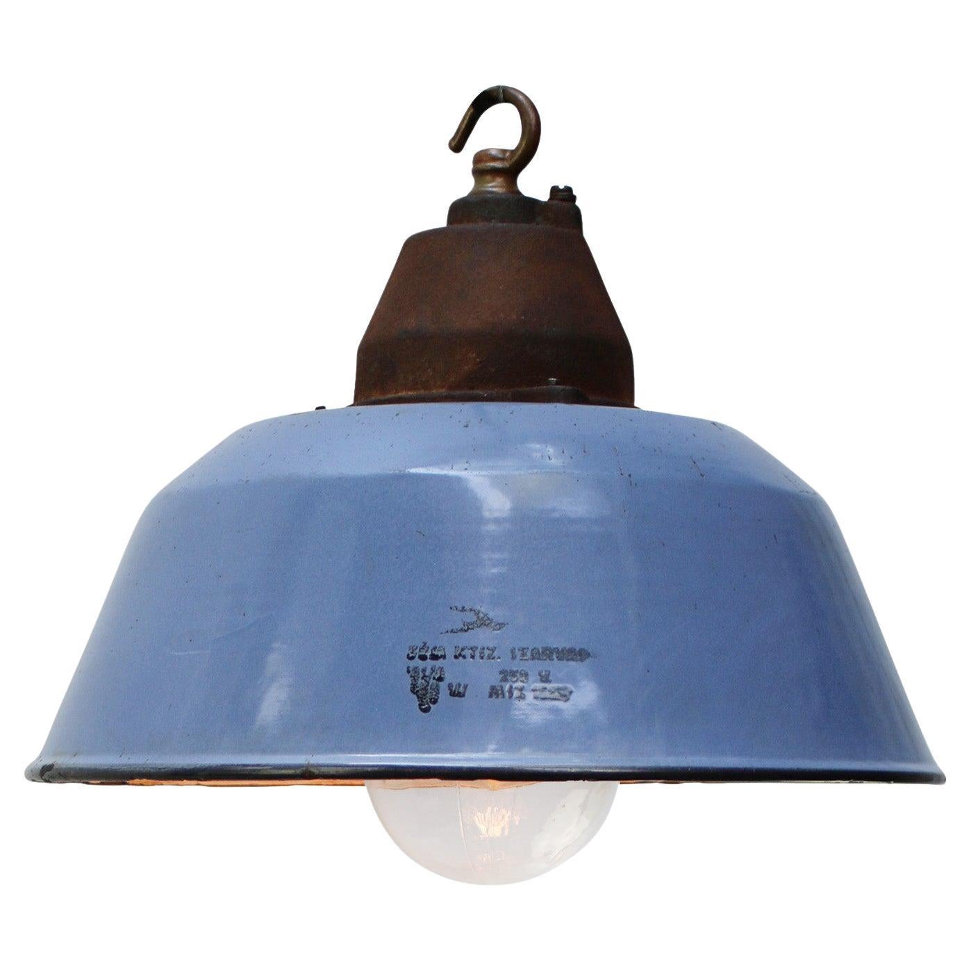 Ciondolo in ghisa con smalto blu, vetro trasparente industriale d'epoca in vendita