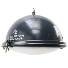 Blue Enamel Vintage Industrial Clear Glass Pendant Lamps