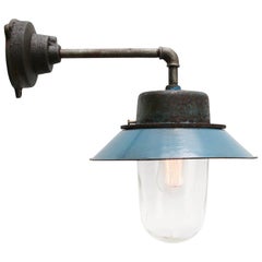 Blue Enamel Vintage Industrial Clear Glass Scones Wall Lights Blue Enamel Vintage Industrial Clear Glass Scones Wall Lights