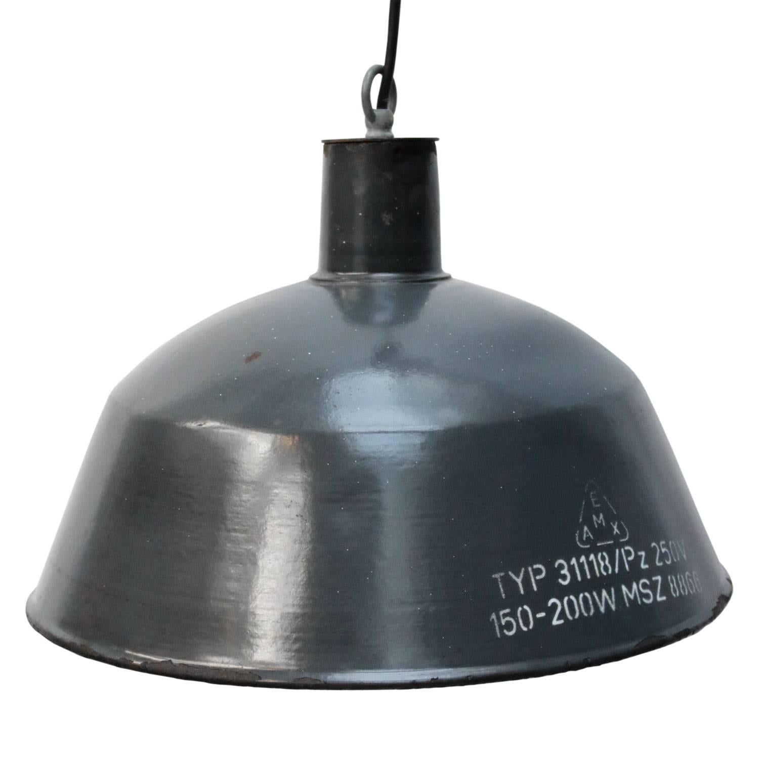 Blue Enamel Vintage Industrial Factory Hanging Light In Good Condition In Amsterdam, NL