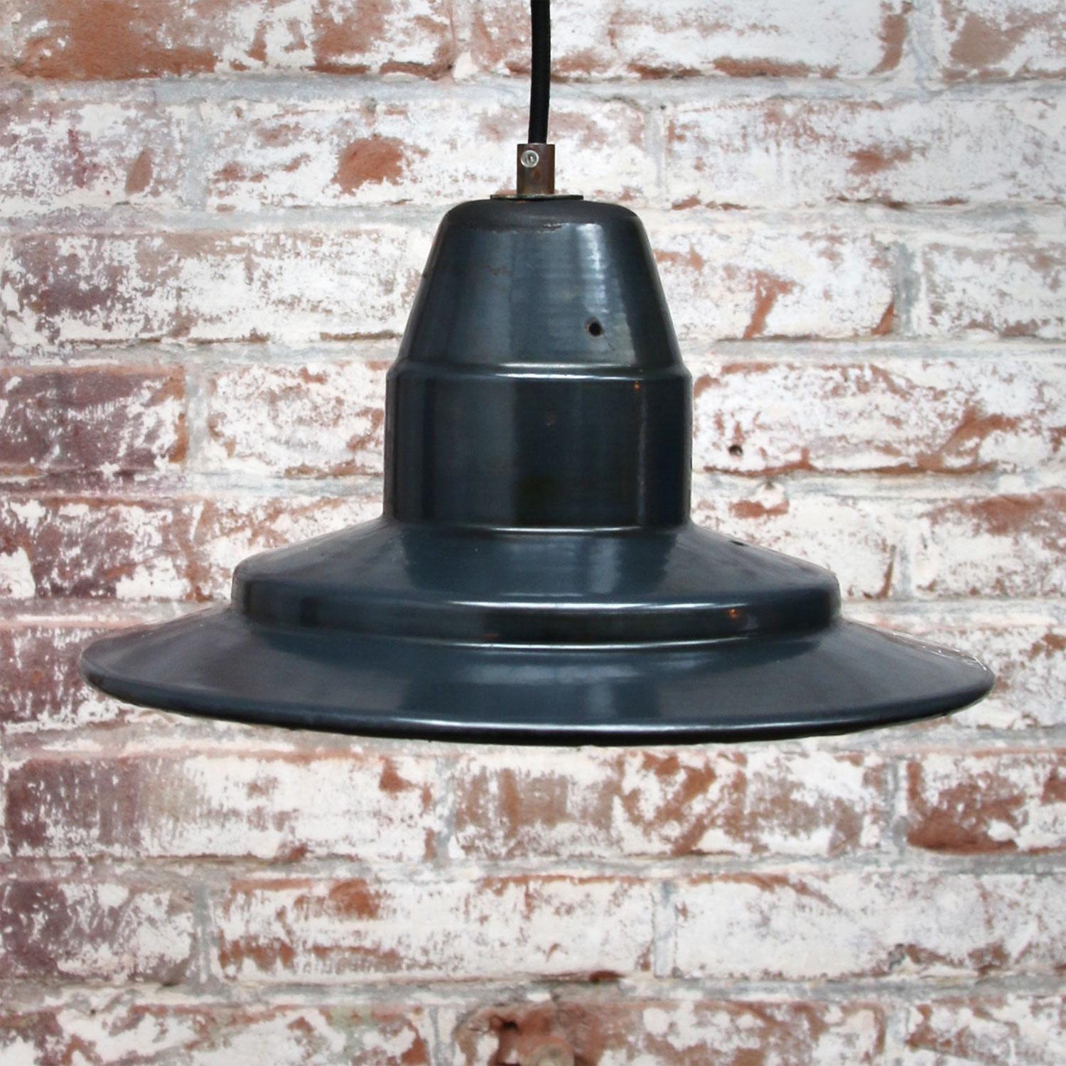 20th Century Blue Enamel Vintage Industrial Factory Hanging Light Pendant