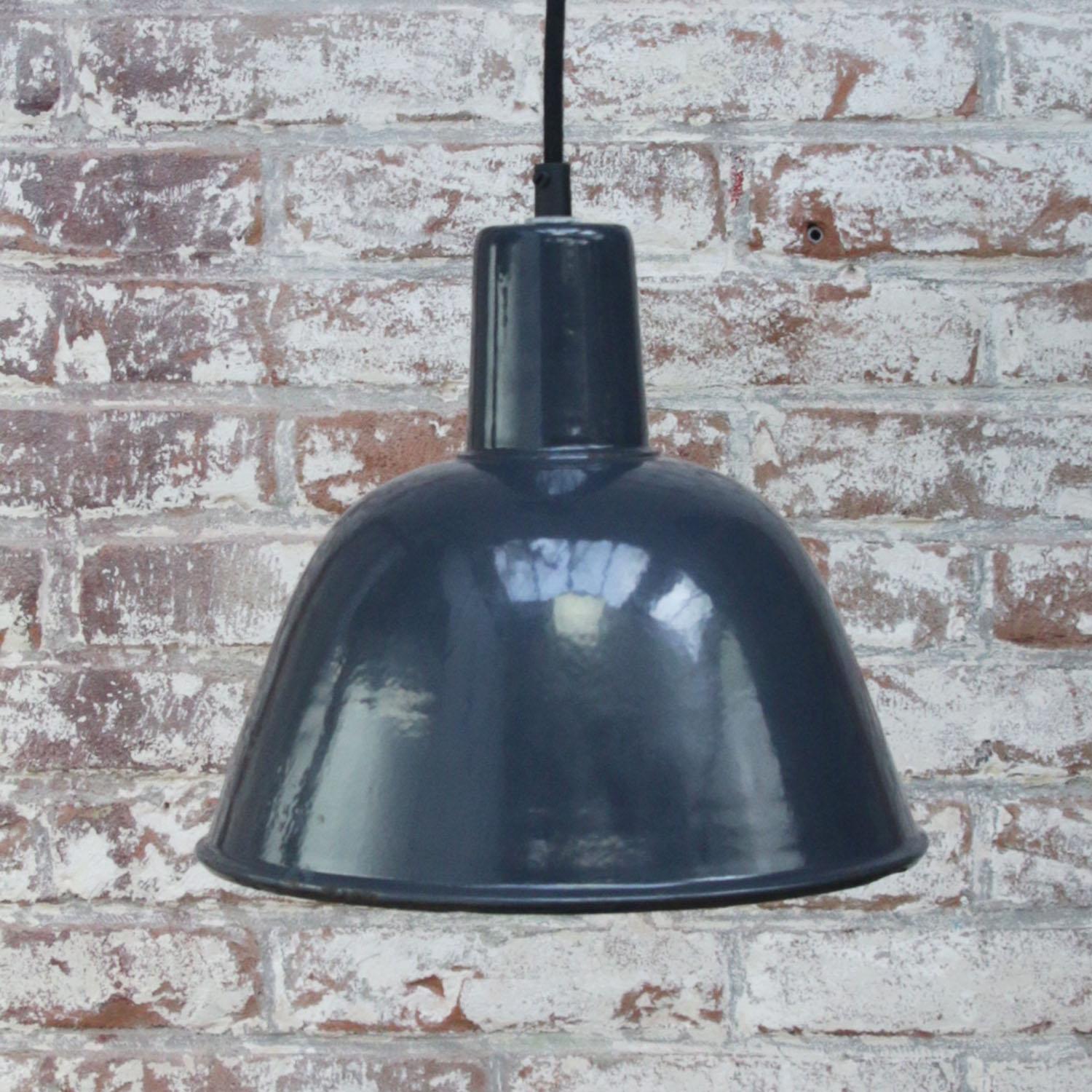 Blue Enamel Vintage Industrial Factory Pendant Hanging Light In Good Condition For Sale In Amsterdam, NL