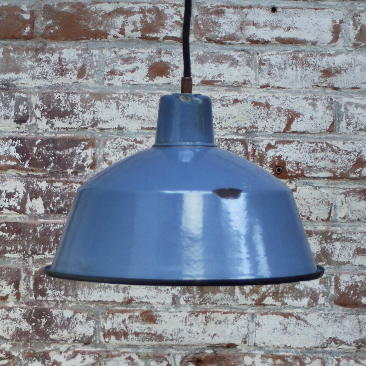 Blue Enamel Vintage Industrial Factory Pendant Lamp In Good Condition For Sale In Amsterdam, NL