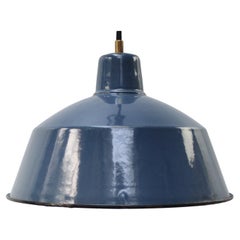 Lampe suspendue d'usine industrielle vintage en émail bleu
