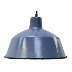 Lampe suspendue d'usine industrielle vintage en émail bleu