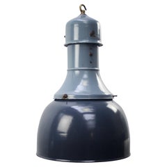 Lampe à suspension d'usine industrielle vintage en émail bleu