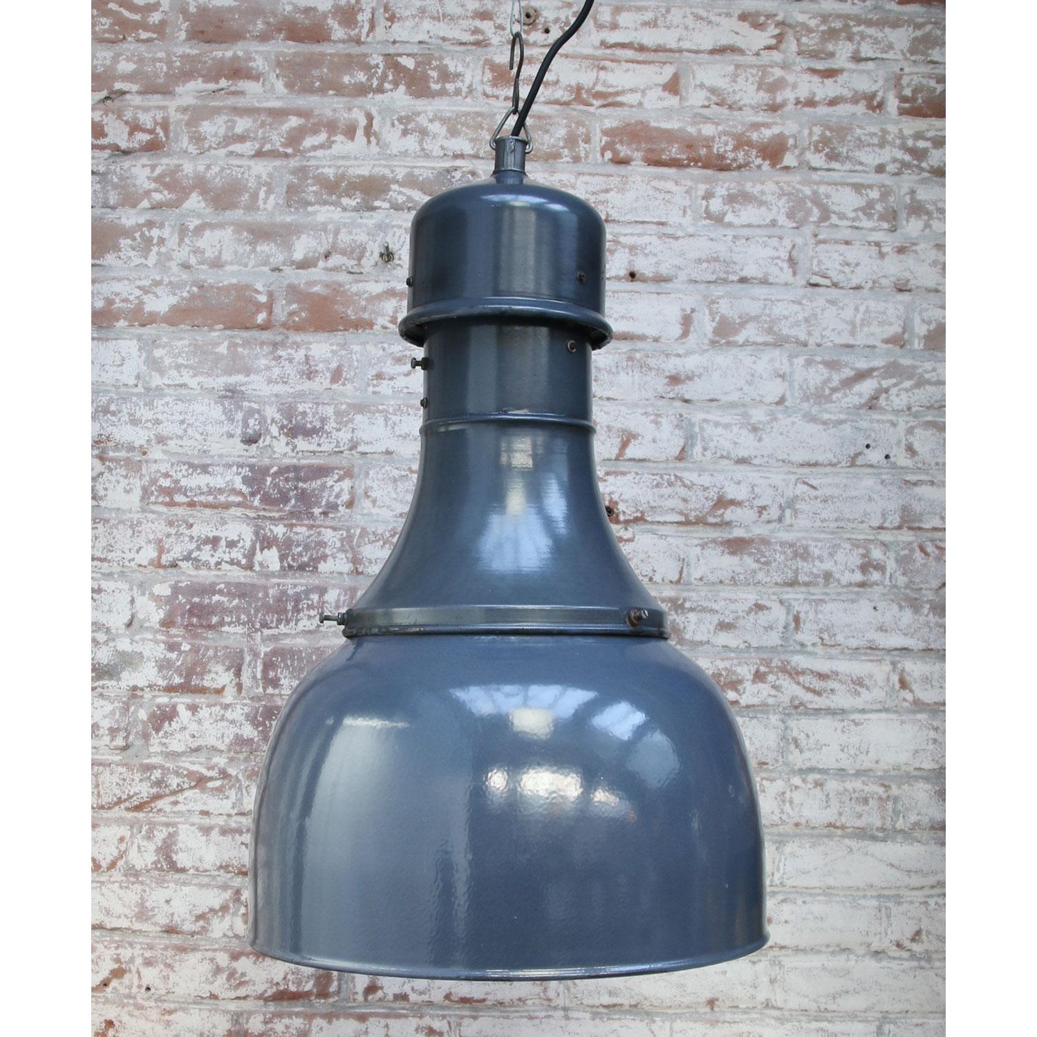 Blue Enamel Vintage Industrial Factory Pendant Lights In Good Condition In Amsterdam, NL