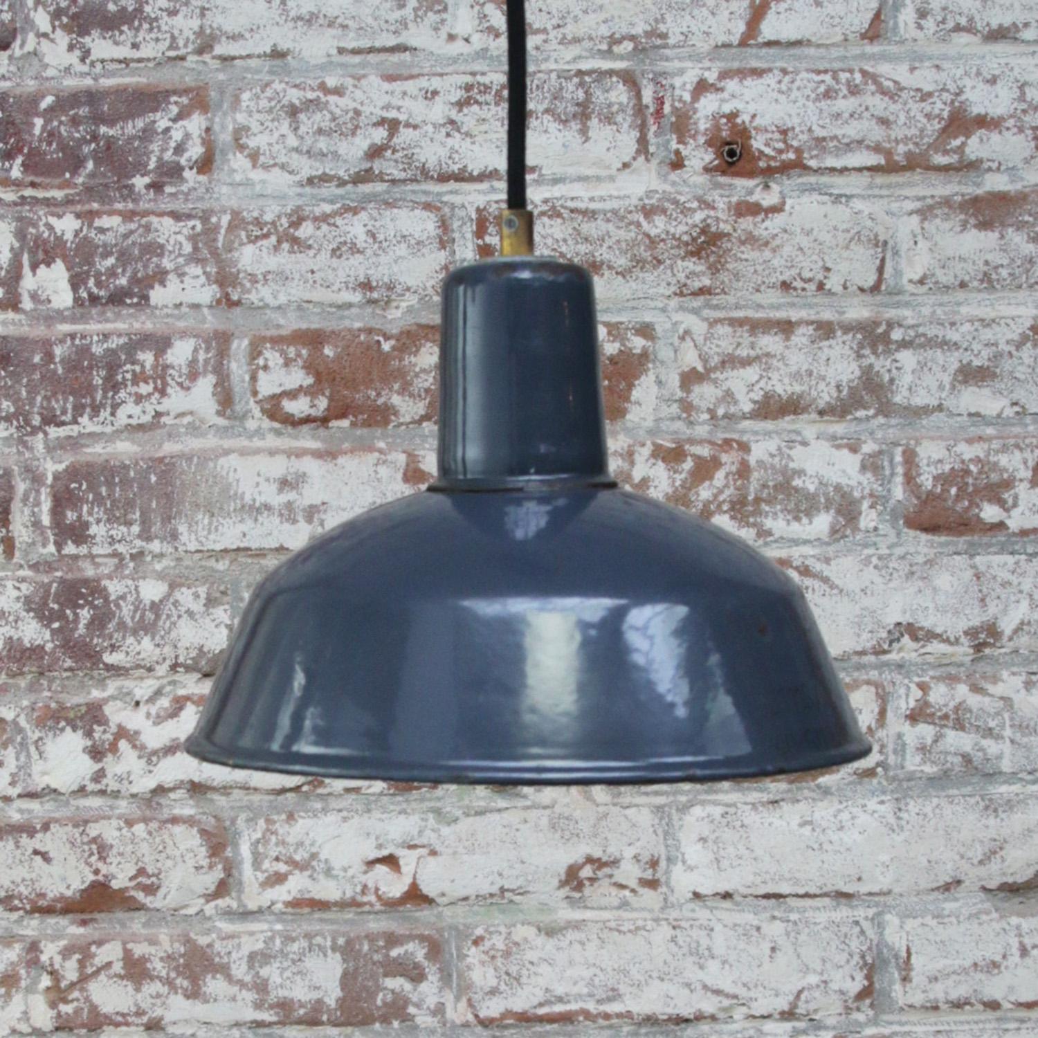 Blue Enamel Vintage Industrial Factory Pendant Lights In Good Condition For Sale In Amsterdam, NL