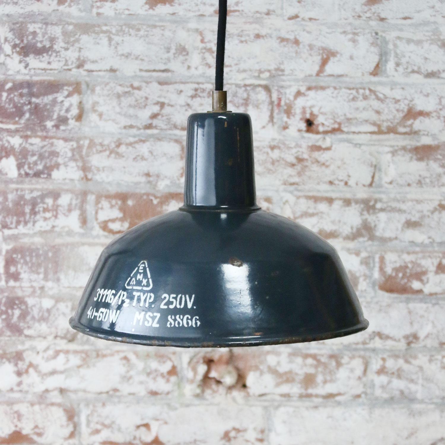 Blue Enamel Vintage Industrial Factory Pendant Lights In Good Condition For Sale In Amsterdam, NL