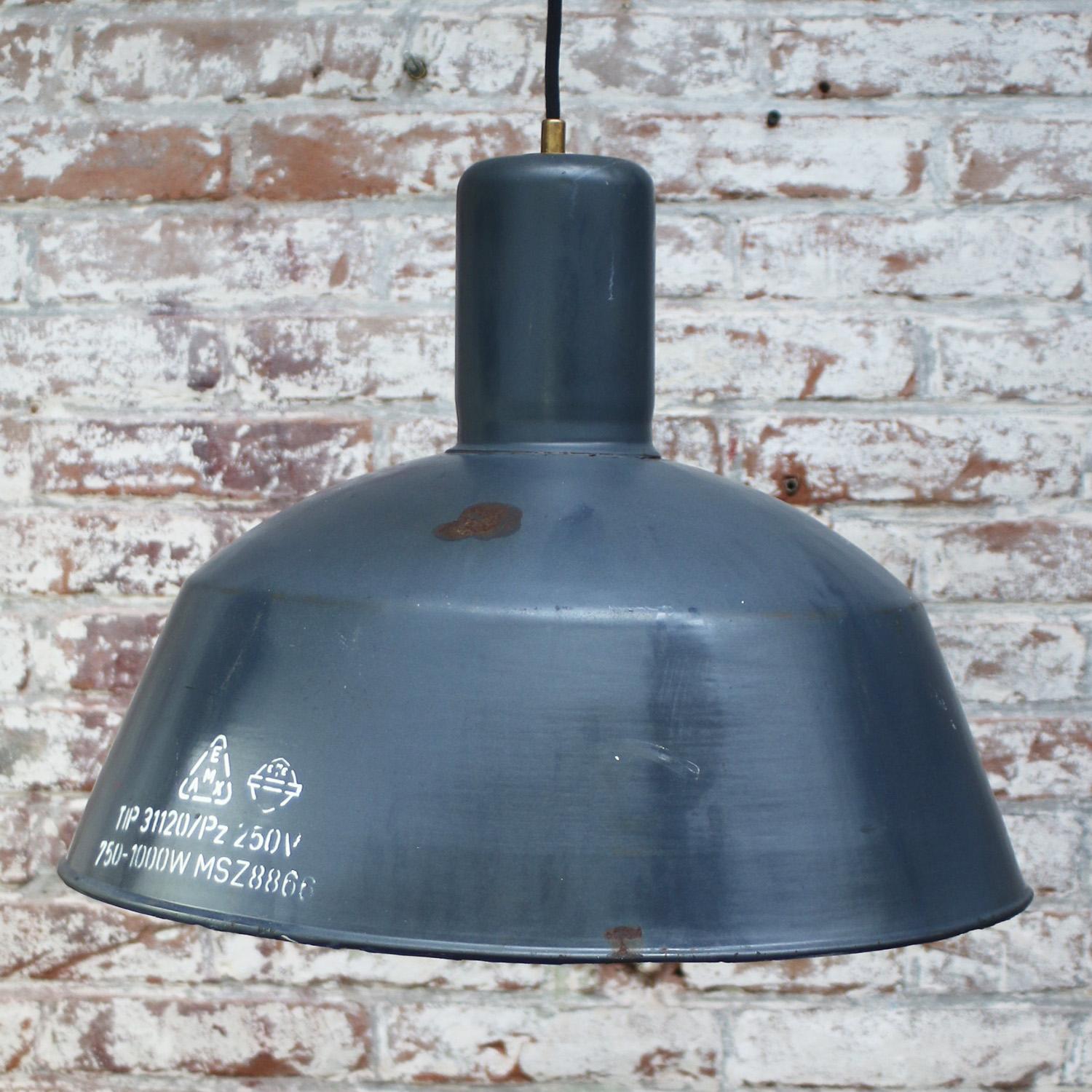 Blue Enamel Vintage Industrial Factory Pendant Lights In Good Condition For Sale In Amsterdam, NL