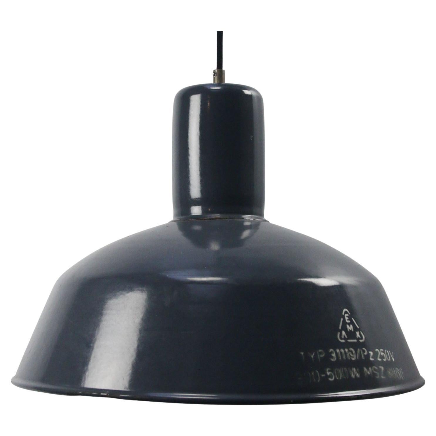 Group of Three Cobalt Blue Enamel Industrial Pendant Lights at 1stDibs