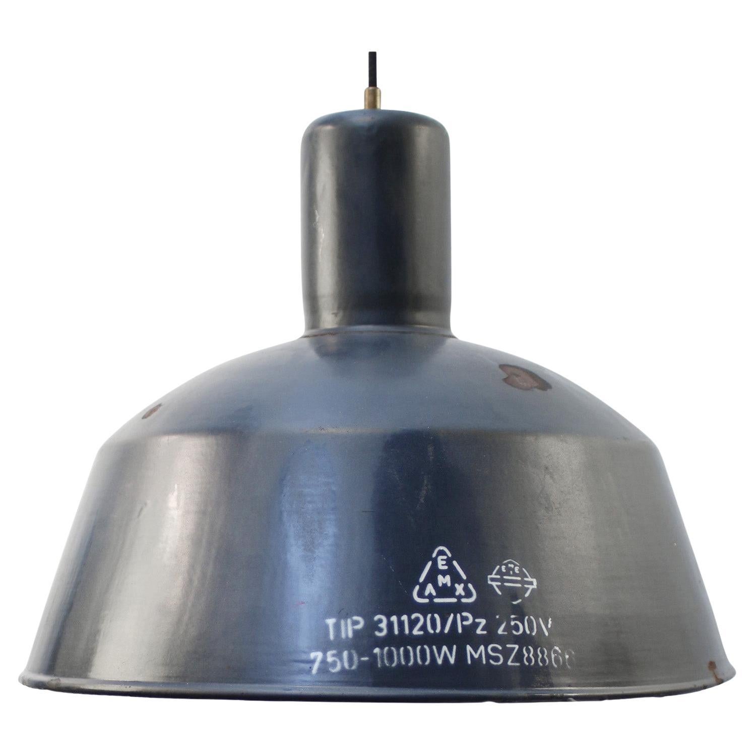 Blue Enamel Vintage Industrial Factory Pendant Lights For Sale