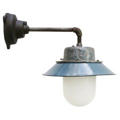 Blue Enamel Vintage Industrial Frosted Glass Scone Wall Light